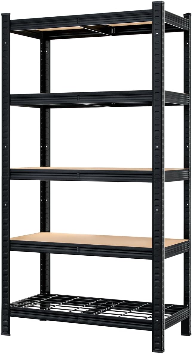 Monzana® Premium Schwerlastregal 180x90x40cm 5 Böden 4 x MDF + 1 Gitter Kellerregal Lagerregal Steckregal Metallregal Werkstattregal schwarz