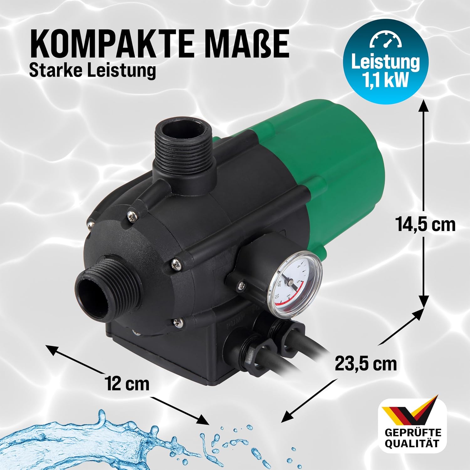 MONZANA® Pumpensteuerung Trockenlaufschutz 10 bar Druckschalter Hauswasserwerk Pumpendruckregler Pumpenschalter Druckwächter Baranzeige mit Kabel — Ansicht 4