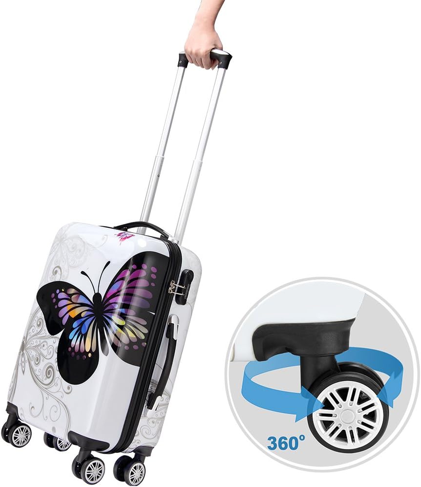 monzana Reisekoffer Hartschalenkoffer Butterfly Hartschale Trolley Koffer | ABS-Kunststoff | PC beschichtet | Alu Teleskopgriff | gummierte Zwillingsrollen | Größe XL — Ansicht 4