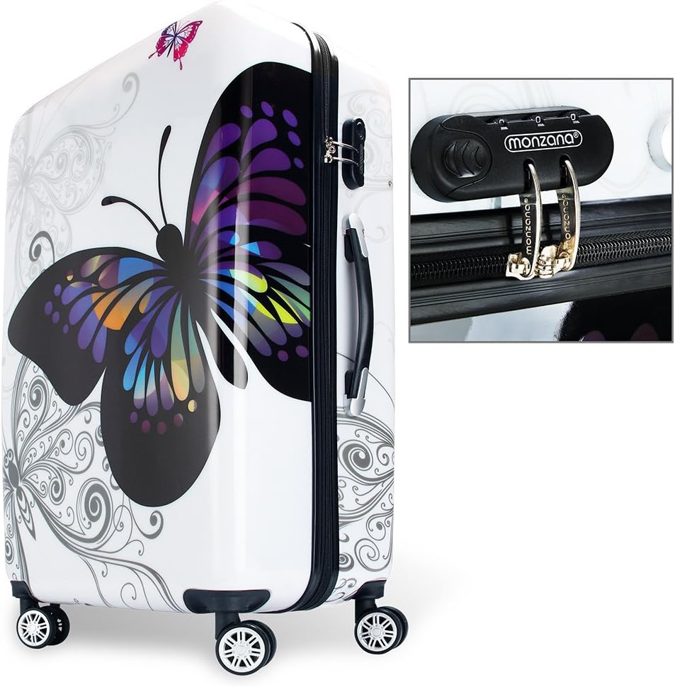 monzana Reisekoffer Hartschalenkoffer Butterfly Hartschale Trolley Koffer | ABS-Kunststoff | PC beschichtet | Alu Teleskopgriff | gummierte Zwillingsrollen | Größe XL — Ansicht 6
