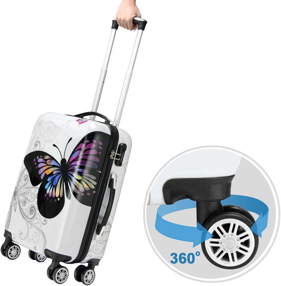 monzana Reisekofferset 4tlg Butterfly Hartschalenkofferset mit Schloss & Beautycase 360° Rollen Schutzfolie Netzfach 2 Wege Reißverschluss Koffer — Ansicht 2