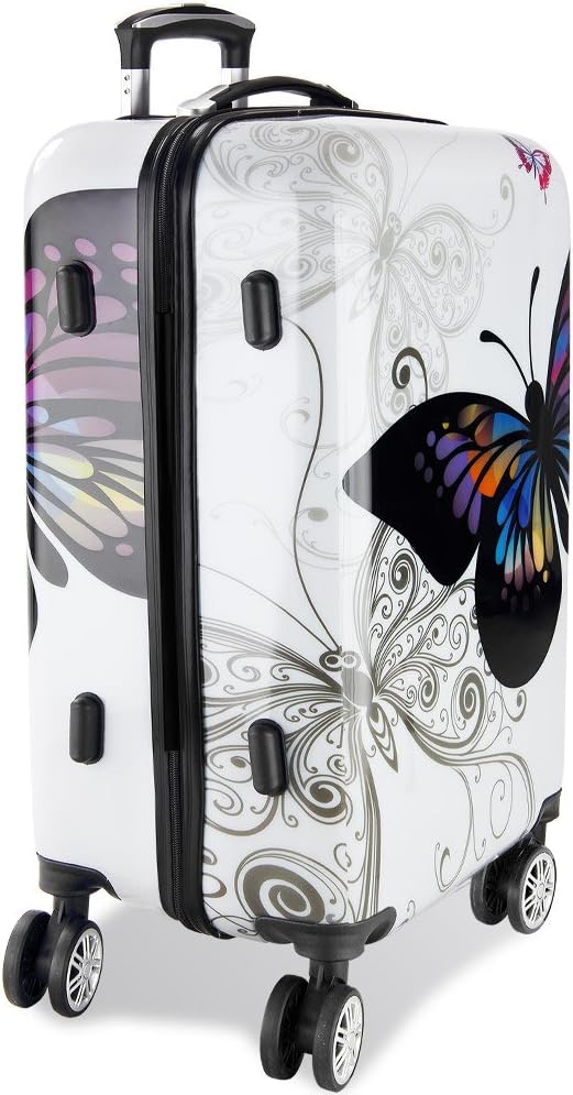 monzana Reisekofferset 4tlg Butterfly Hartschalenkofferset mit Schloss & Beautycase 360° Rollen Schutzfolie Netzfach 2 Wege Reißverschluss Koffer — Ansicht 5