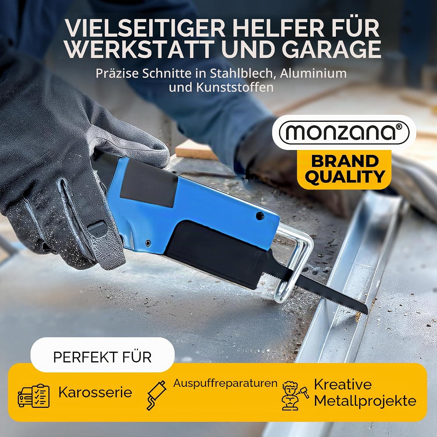 MONZANA® Säbelsäge Druckluft-Karosseriesäge Blechsäge 6 Sägeblätter Gummigriff — Ansicht 2