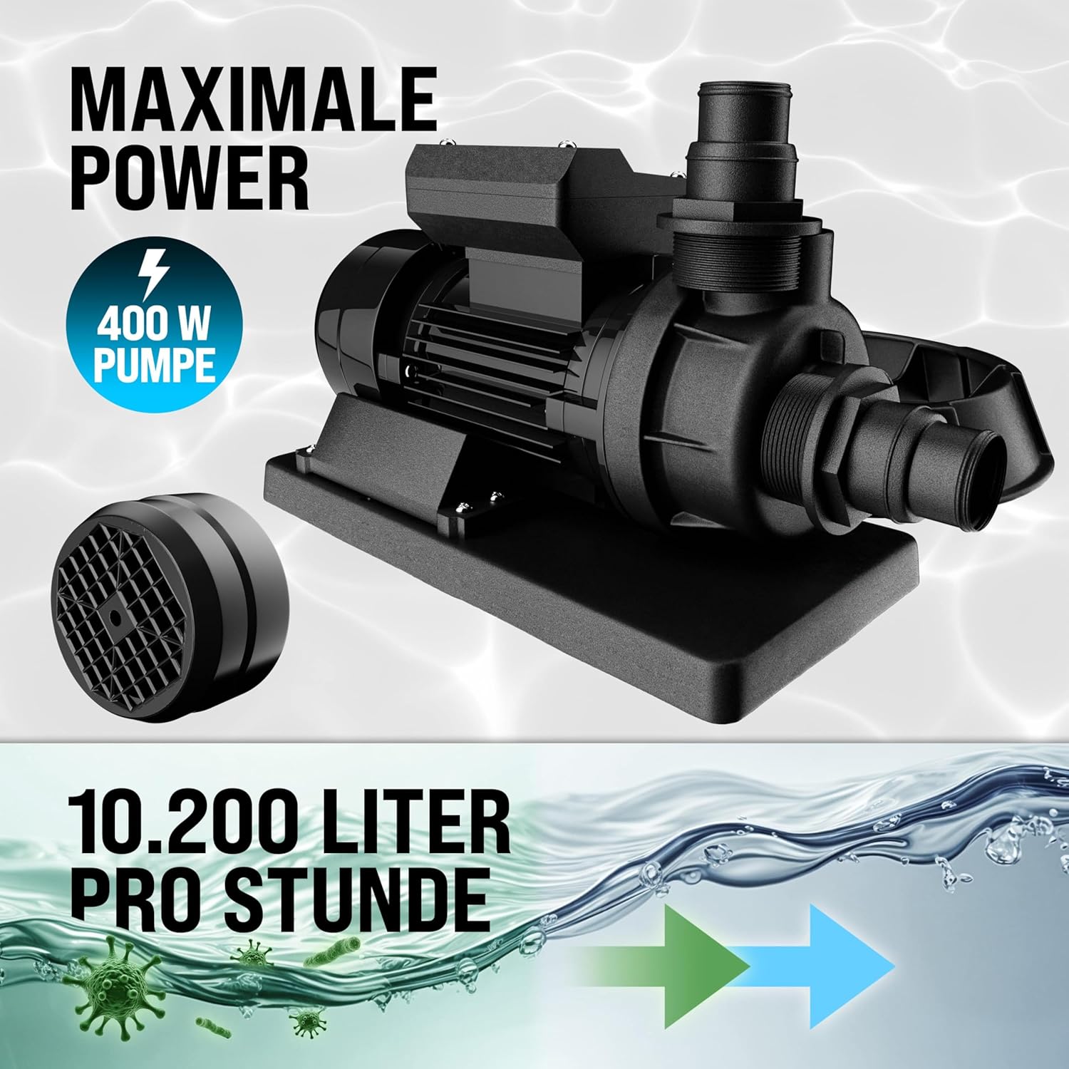 MONZANA® Sandfilteranlage SF12K 10.200L/h bis 35.000L Pool Selbstansaugend 400 Watt 2in1 Adapter Ø32-38mm 7Wege Ventil Sandfilterpumpe Poolfilter — Ansicht 2