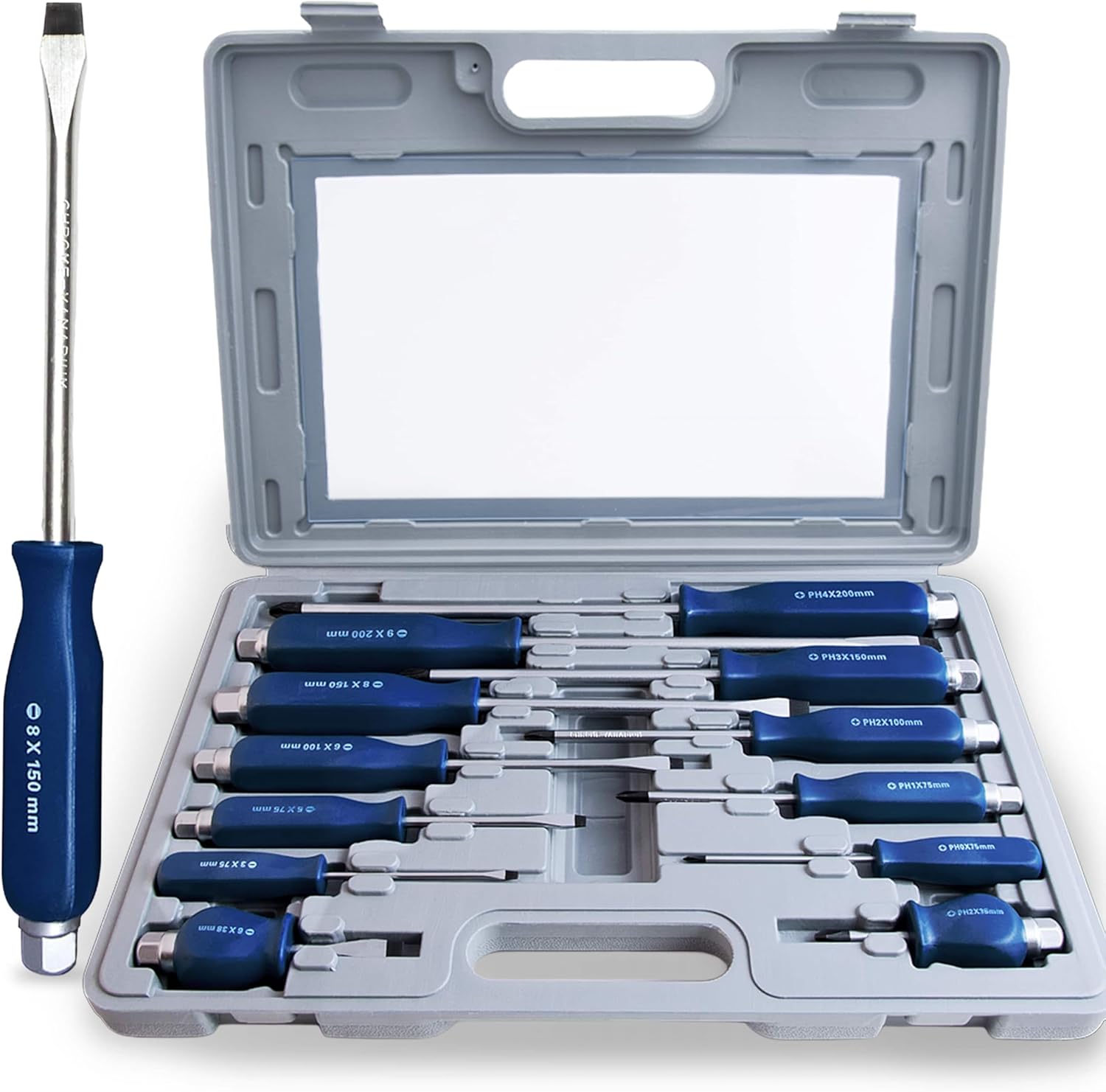 MONZANA® Schraubendreher Set 12 tlg. inkl. Koffer Chrom-Vanadium-Stahl Werkzeugset Schraubenzieher Satz Schlitz Kreuz