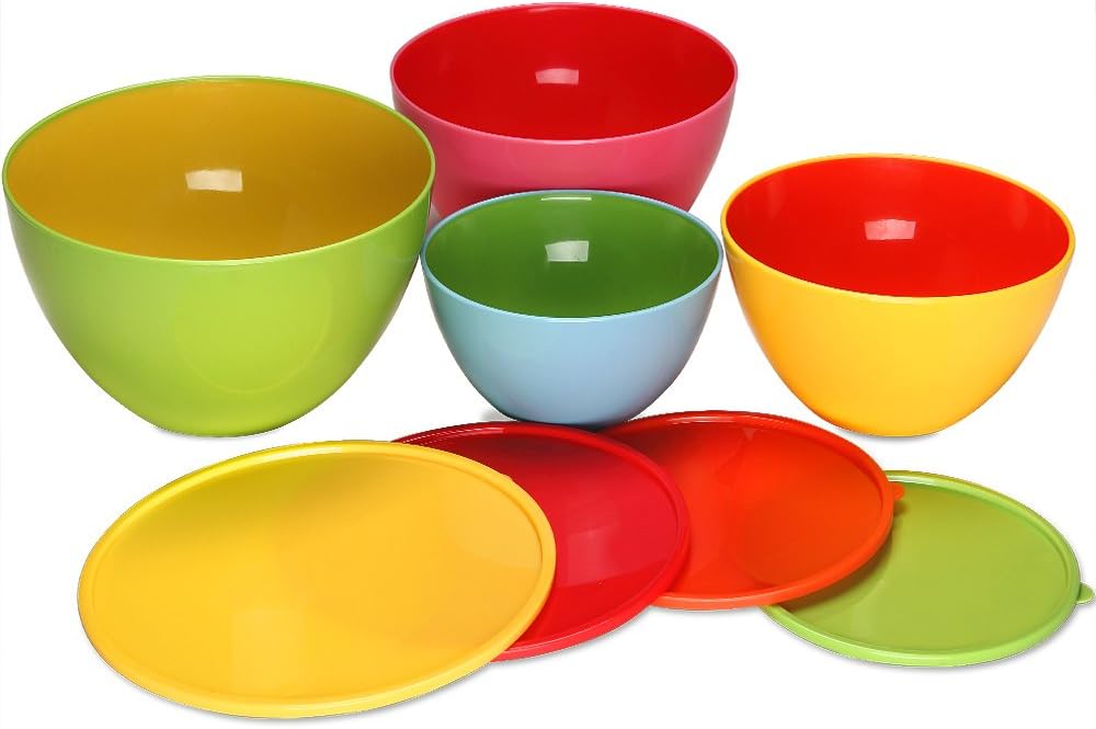 Monzana® Schüssel mit Deckel 4er Set - Kunststoff BPA-frei, 900ml-4000ml, stapelbar, luftdicht, spülmaschinenfest, Rühr-, Aufbewahrung- & Backschüssel