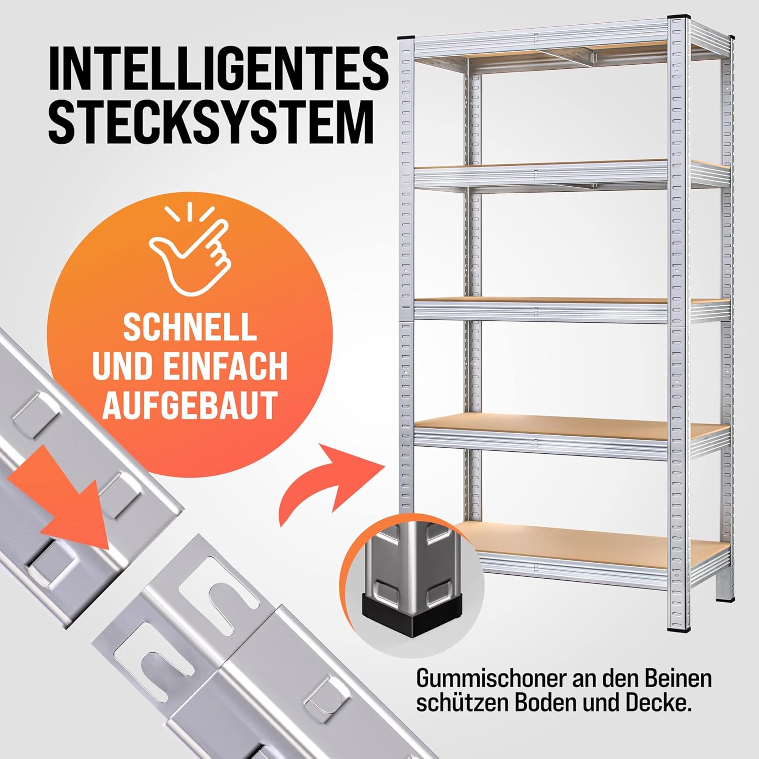 Monzana® Schwerlastregal 180x90x40cm 875kg 5 MDF-Platten Regal Lagerregal Kellerregal Steckregal Werkstattregal — Ansicht 3