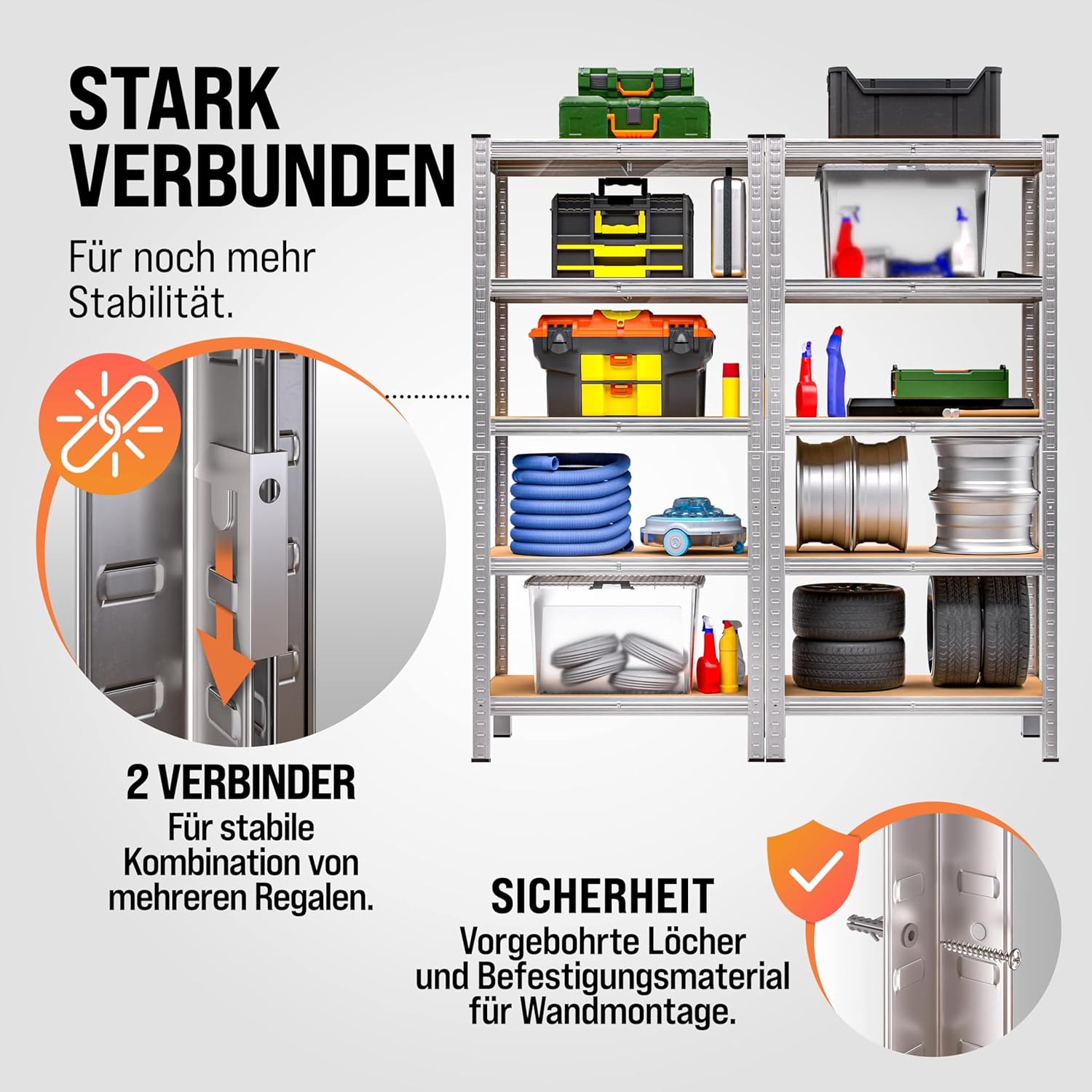 Monzana® Schwerlastregal 180x90x40cm 875kg 5 MDF-Platten Regal Lagerregal Kellerregal Steckregal Werkstattregal — Ansicht 4