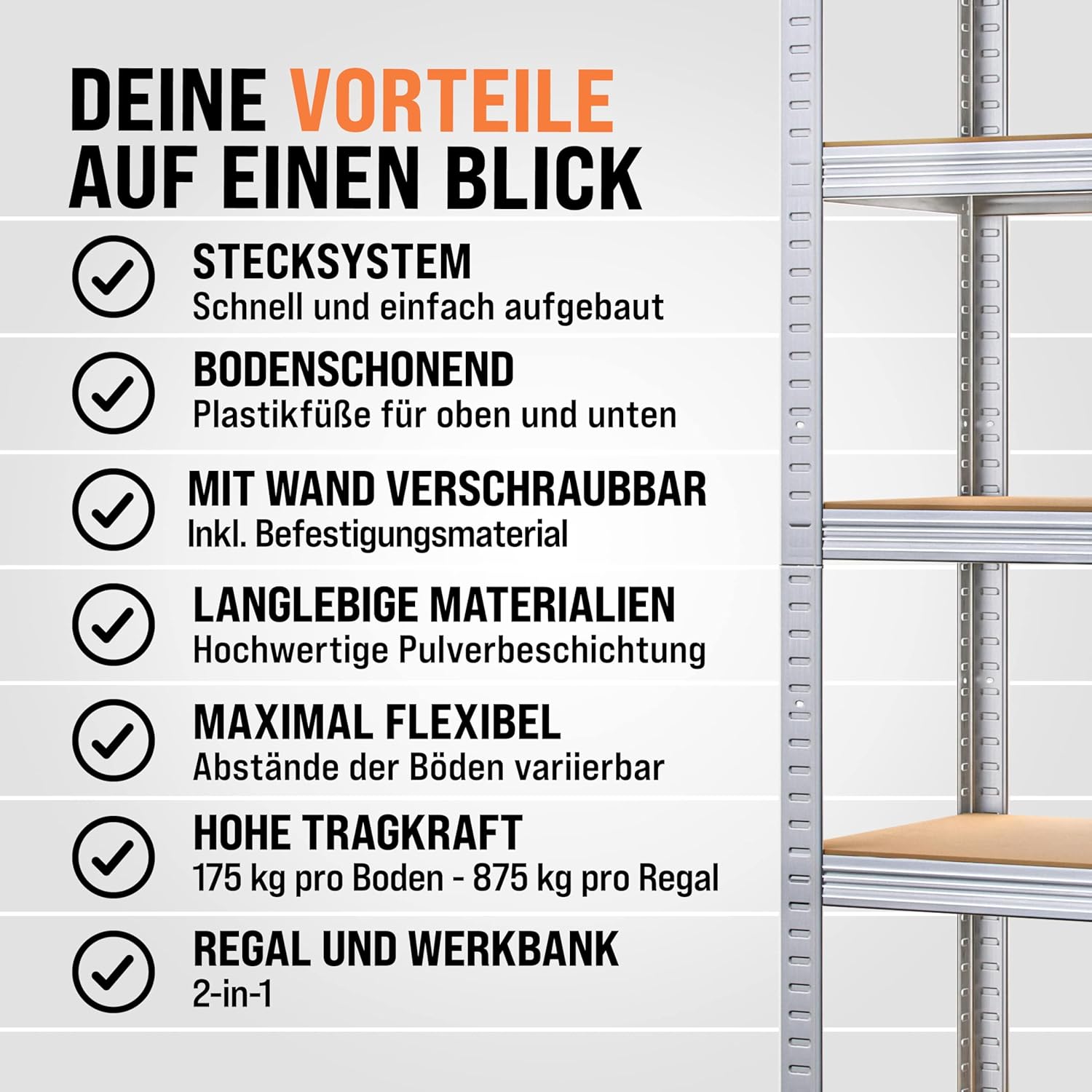 Monzana® Schwerlastregal 180x90x40cm 875kg 5 MDF-Platten Regal Lagerregal Kellerregal Steckregal Werkstattregal — Ansicht 6