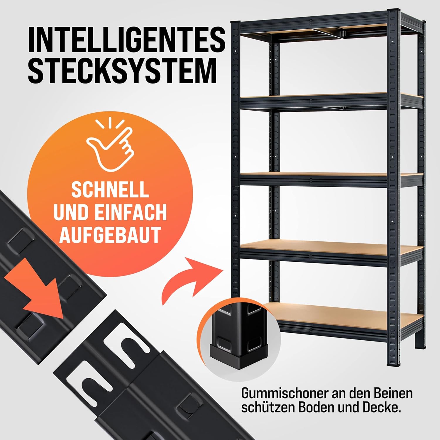 Monzana® Schwerlastregal 180x90x40cm Befestigungsmaterial 875kg 5 MDF-Platten Kellerregal Lagerregal Steckregal Metallregal Werkstattregal Schwarz — Ansicht 3
