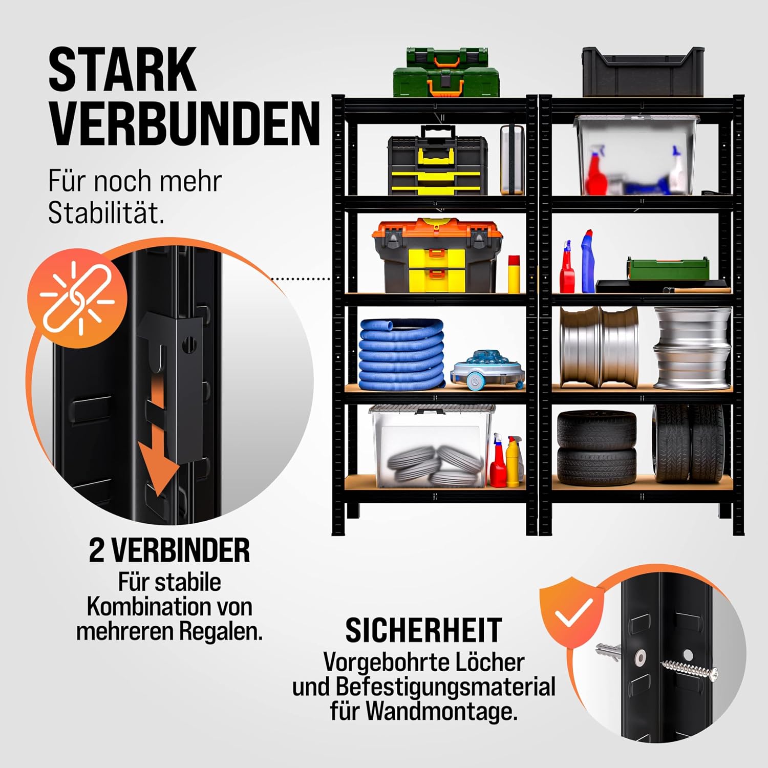 Monzana® Schwerlastregal 180x90x40cm Befestigungsmaterial 875kg 5 MDF-Platten Kellerregal Lagerregal Steckregal Metallregal Werkstattregal Schwarz — Ansicht 4
