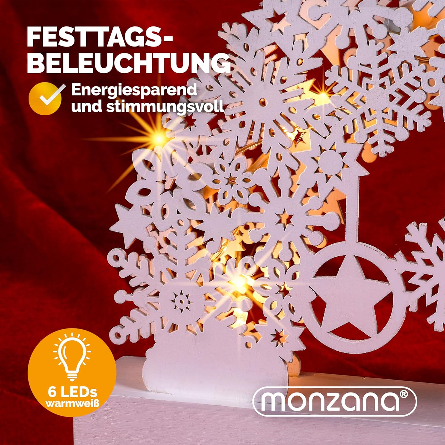 Monzana® Schwibbogen Weihnachten Batteriebetrieben Timer Kabellos Holz LED Beleuchtung Deko Lichterbogen Weihnachtsdeko Schwippbogen Lichterkranz Weiß — Ansicht 4