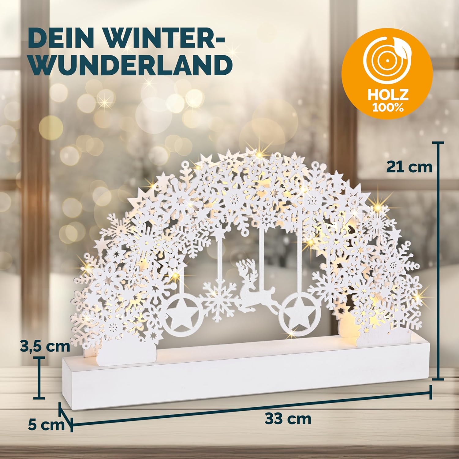 Monzana® Schwibbogen Weihnachten Batteriebetrieben Timer Kabellos Holz LED Beleuchtung Deko Lichterbogen Weihnachtsdeko Schwippbogen Lichterkranz Weiß — Ansicht 5