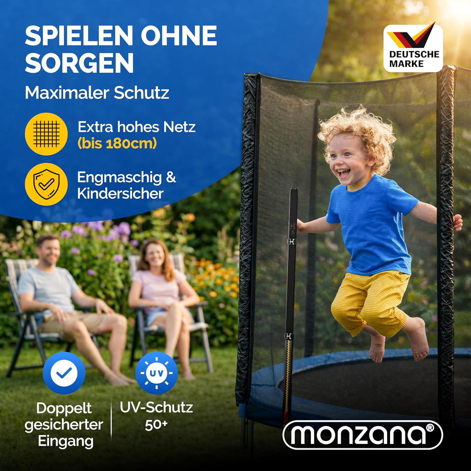 Monzana® Sicherheitsnetz Trampolin Ø 183/244/305/366/427 cm 6-8 Stangen UV-beständig Trampolinnetz Trampolinschutz — Ansicht 2