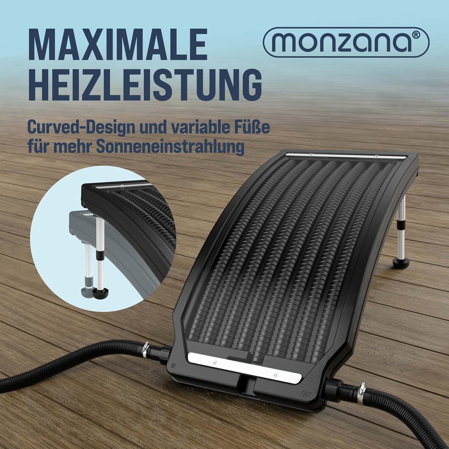 Monzana® Sonnenkollektor Pool 112x55x14cm 10000 L/h Höhenverstellbar 32/38mm Anschluss UV-Beständig Erweiterbar Poolheizung Solar Heizung Wasser — Ansicht 4