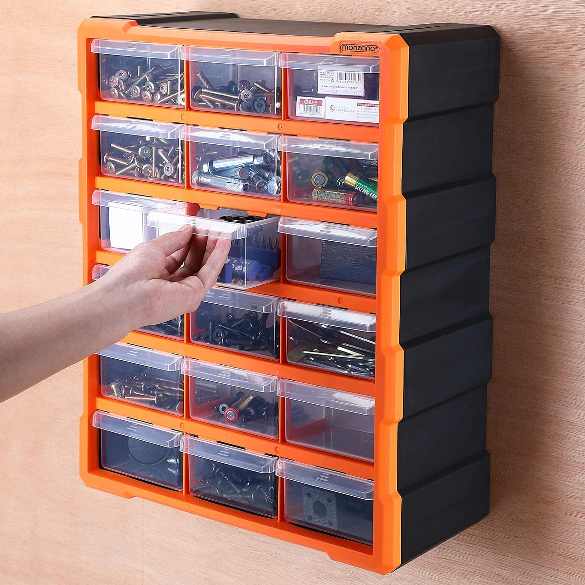 MONZANA® Sortimentskasten MW1506 18 Schubladen 47,5x38x16cm Trennwände bis 36 Fächer Werkstatt Sortierbox Sortierkasten — Ansicht 2