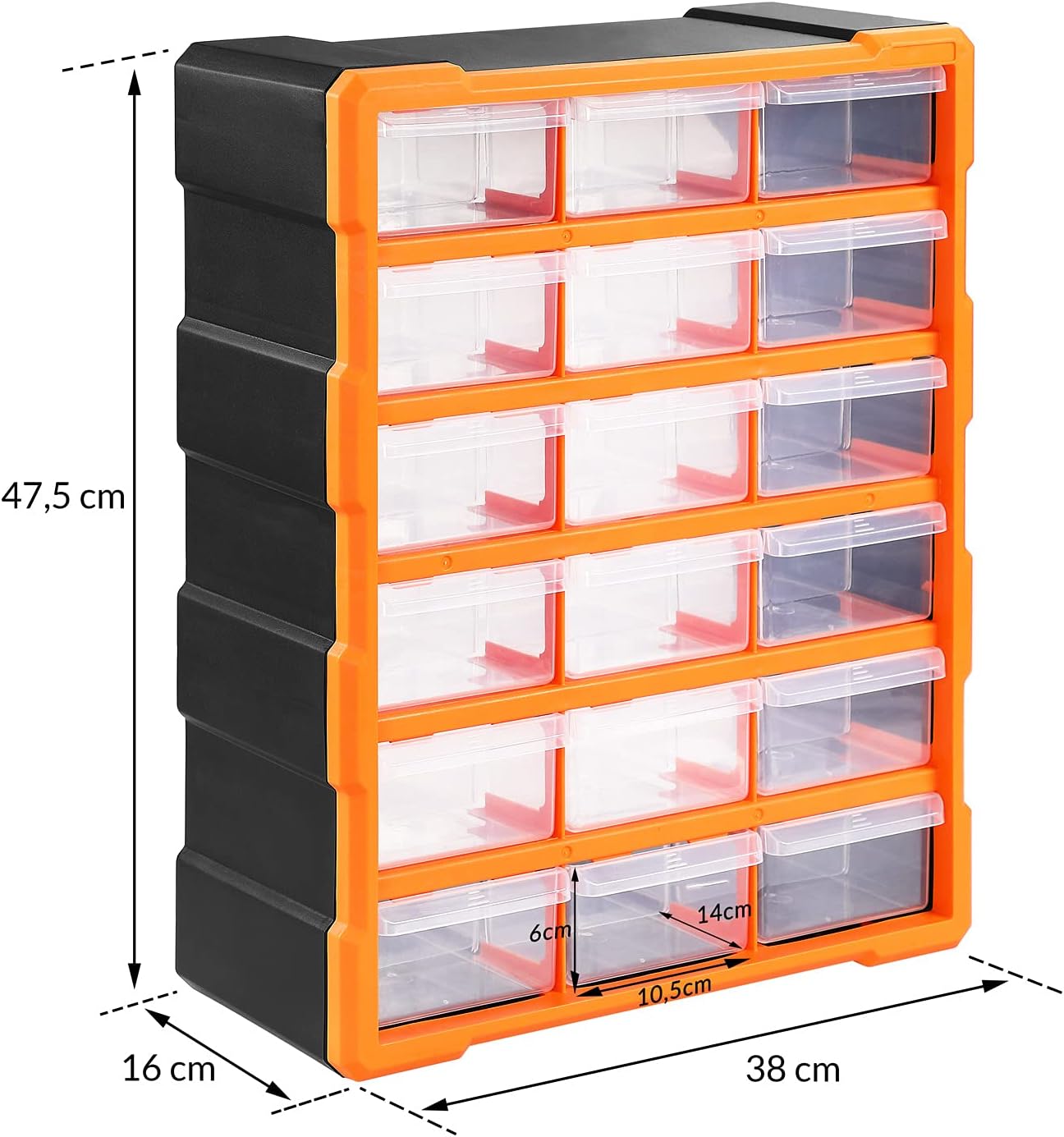 MONZANA® Sortimentskasten MW1506 18 Schubladen 47,5x38x16cm Trennwände bis 36 Fächer Werkstatt Sortierbox Sortierkasten — Ansicht 3