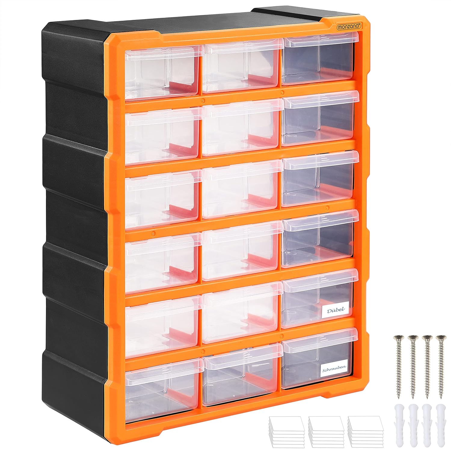 MONZANA® Sortimentskasten MW1506 18 Schubladen 47,5x38x16cm Trennwände bis 36 Fächer Werkstatt Sortierbox Sortierkasten
