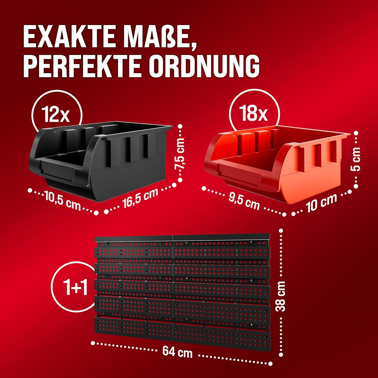 Monzana® Stapelboxen 32 tlg. Erweiterbar Etikettenfach Stabil Stoßfest Starke Wandplatten Wandregal Werkstattregal Werkzeuglochwand Kleinteilemagazin — Ansicht 3