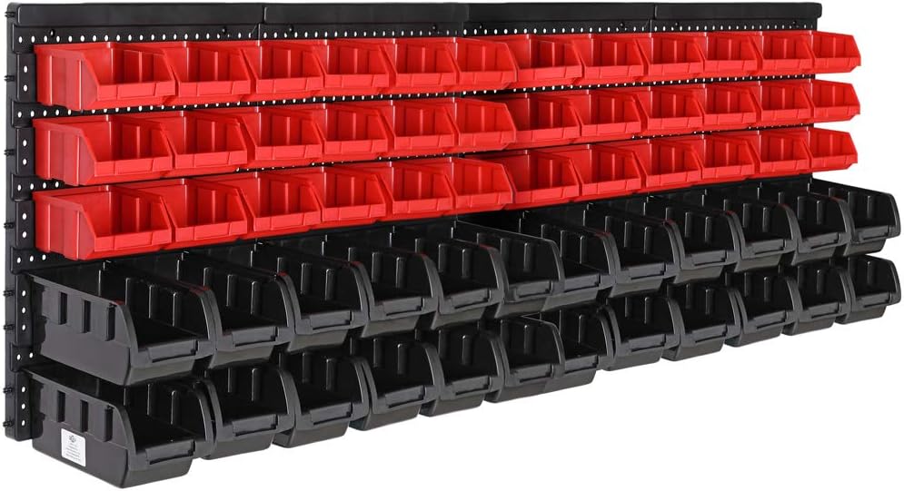 MONZANA® Stapelboxen 64 tlg. Erweiterbar Etikettenfach Stabil Stoßfest Starke Wandplatten Wandregal Werkstattregal Werkzeuglochwand Kleinteilemagazin