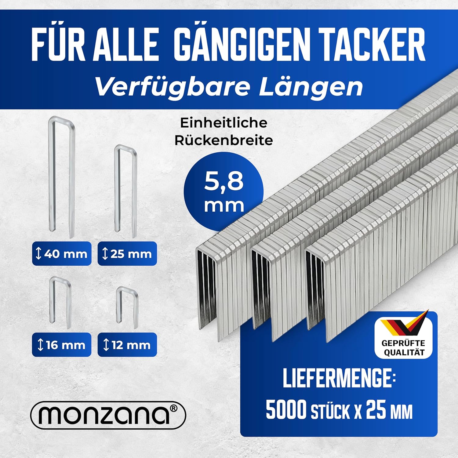 MONZANA® Tackerklammern 25 mm Verzinkt Passgenau für Druckluft Elektro Akku Tacker 5000 Stück 5,8 mm Für Montage Innenausbau Möbel — Ansicht 2