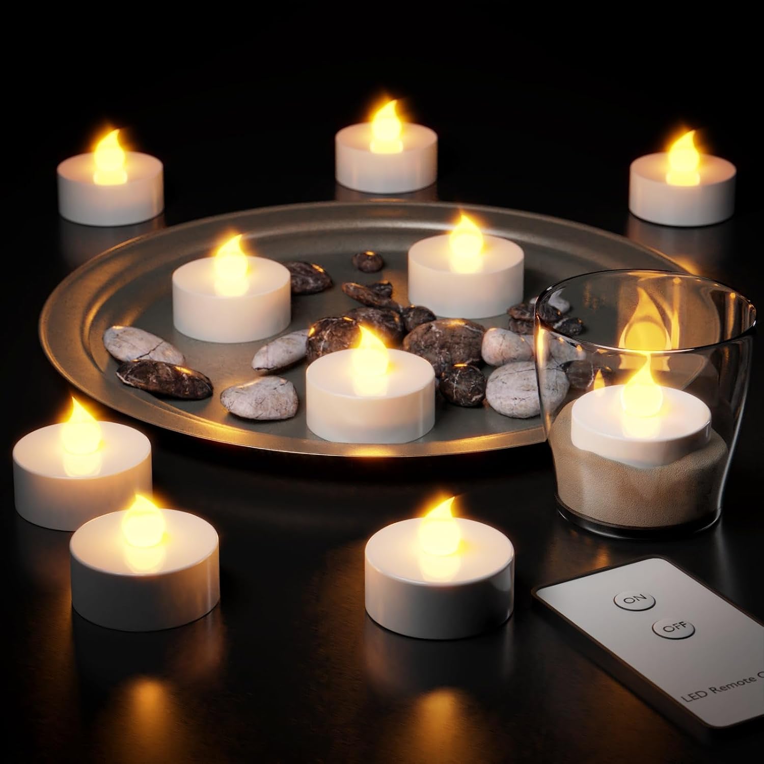 Monzana® Teelichter LED +300H elektrisch flackernd mit Fernbedienung mit Batterien flammenlose realistische Kerzen hell warm weiß 10er Set je 3,7cm — Ansicht 3