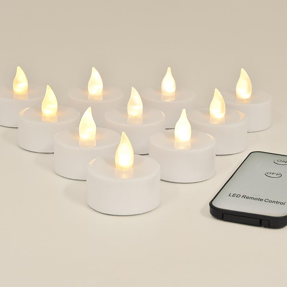 Monzana® Teelichter LED +300H elektrisch flackernd mit Fernbedienung mit Batterien flammenlose realistische Kerzen hell warm weiß 10er Set je 3,7cm — Ansicht 5