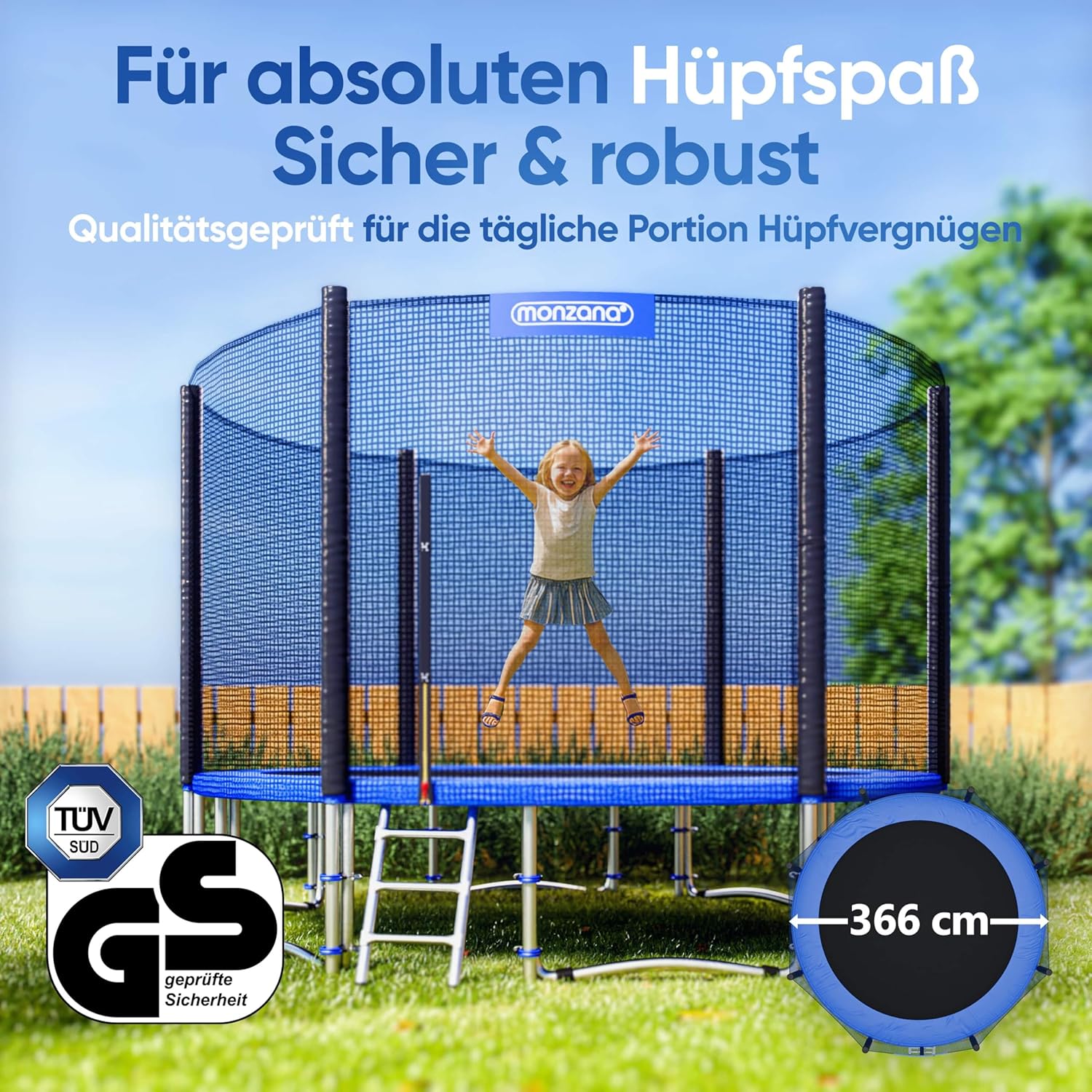 Monzana® Trampolin Ø 183/244/305/366/427 cm TÜV SÜD GS Zertifiziert Komplettset inkl. Sicherheitsnetz Leiter Randabdeckung Kindertrampolin Gartentrampolin — Ansicht 2