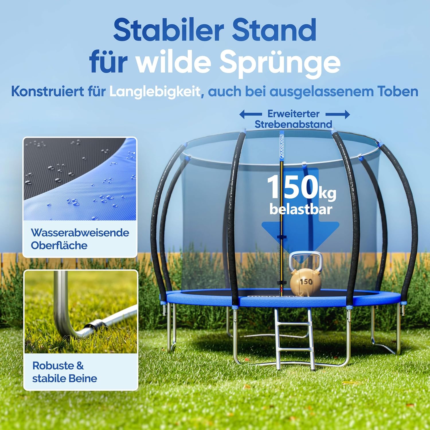 Monzana® Trampolin Ø 305 cm TÜV Rheinland GS Zertifiziert Komplettset inkl. Sicherheitsnetz Innen Randabdeckung Kindertrampolin Gartentrampolin — Ansicht 5