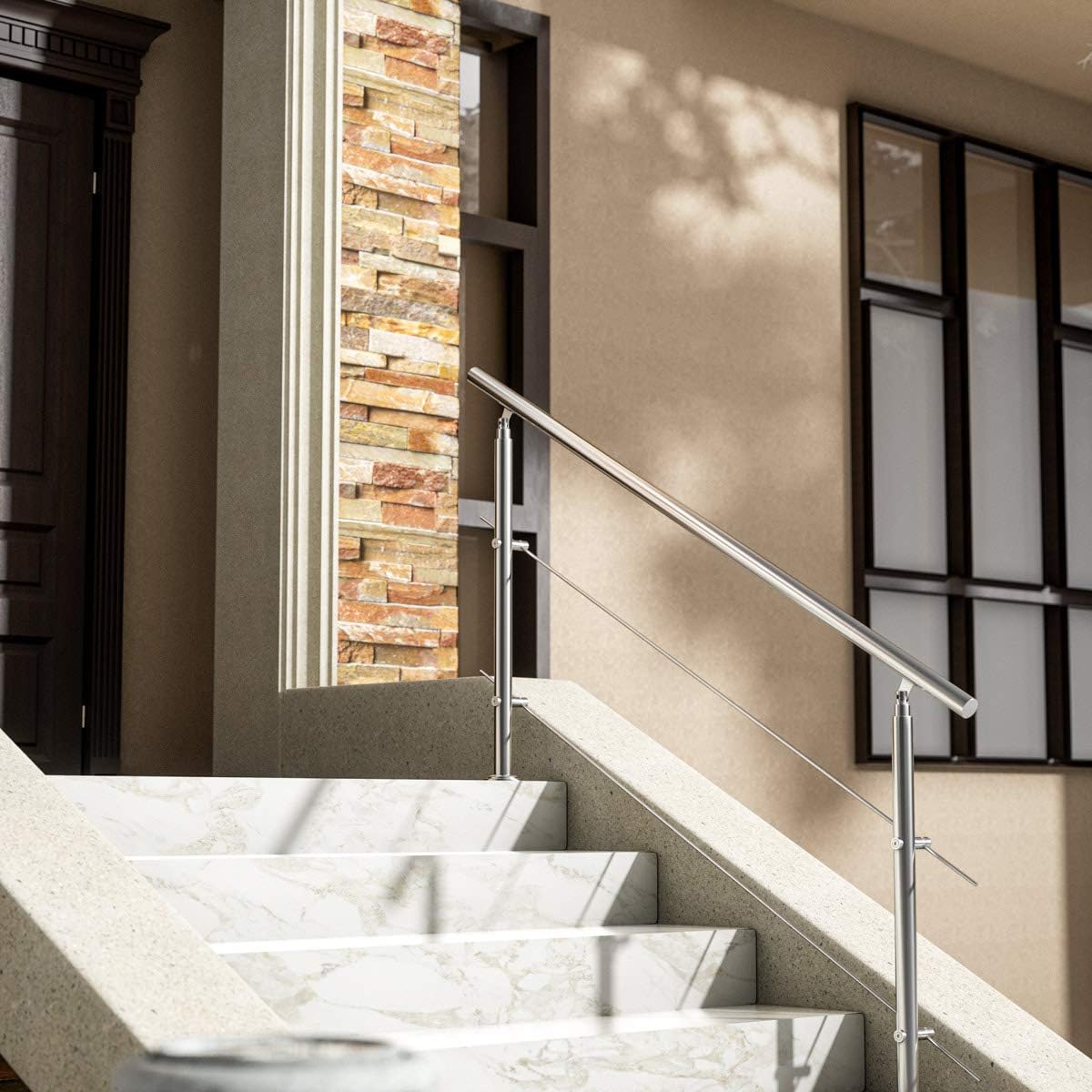 MONZANA® Treppengeländer Edelstahl Pflegeleicht 100cm mit 2 Querstreben Innen und Außen Handlauf Geländer Brüstung Balkon — Ansicht 2