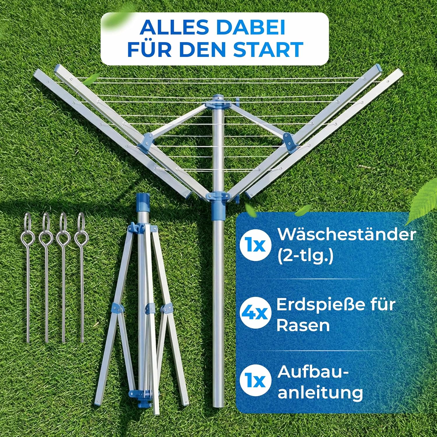 Monzana® Wäschespinne Höhenverstellbar Camping Wäscheständer Wäscheleine Garten — Ansicht 4