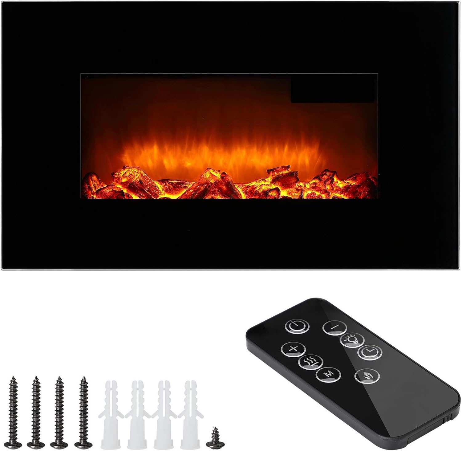 MONZANA® Wandkamin Elektrokamin Heizung Heizlüfter Head Up Display 900W / 1800W Thermostat Fernbedienung Timer Dimmbar Kaminfeuer Kaminofen Kamin
