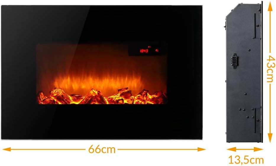 MONZANA® Wandkamin Elektrokamin Heizung Heizlüfter Head Up Display 900W / 1800W Thermostat Fernbedienung Timer Dimmbar Kaminfeuer Kaminofen Kamin — Ansicht 5