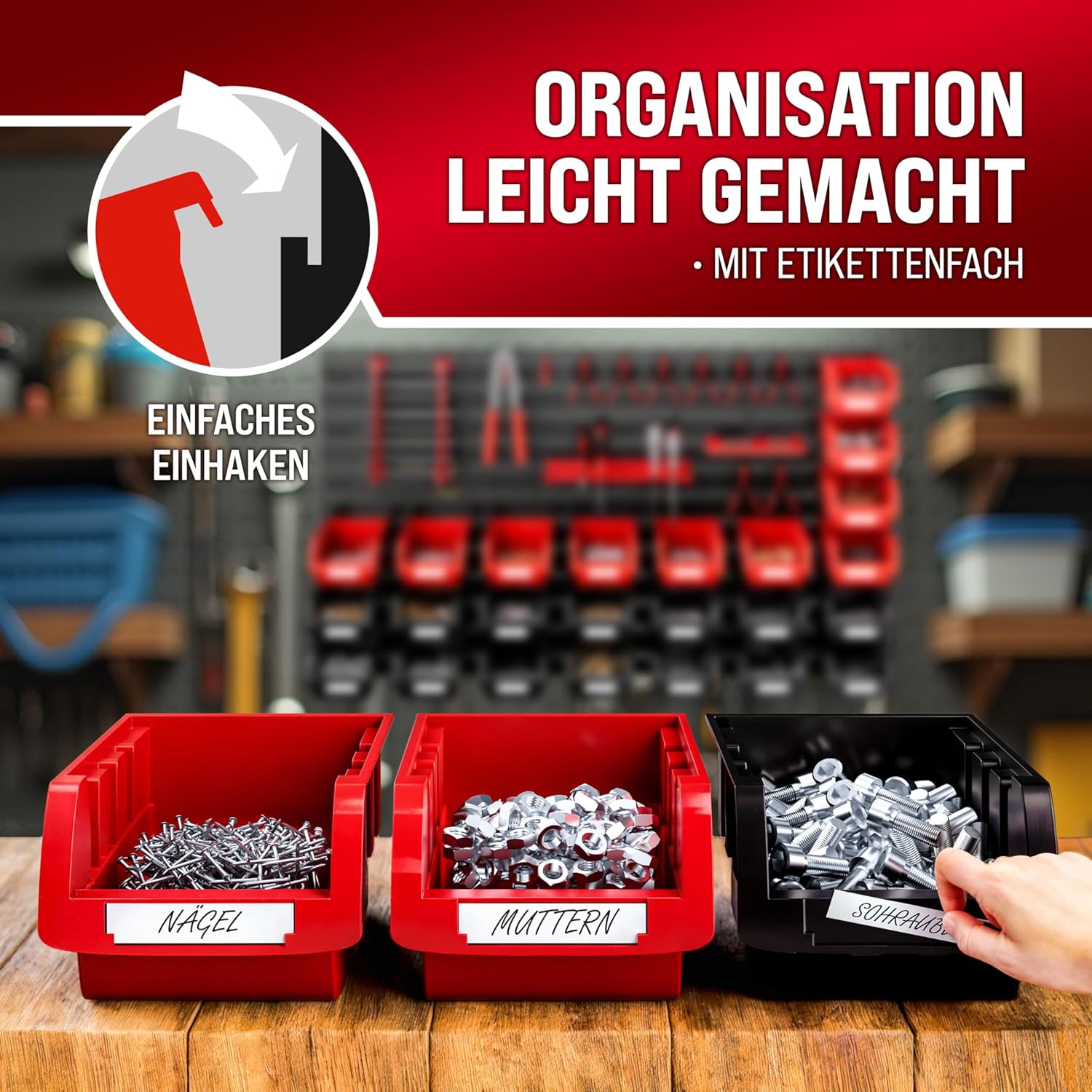 Monzana® Wandregal 86 tlg mit Stapelboxen und Werkzeughalter Box Erweiterbar Werkzeuglochwand Werkstattregal — Ansicht 6