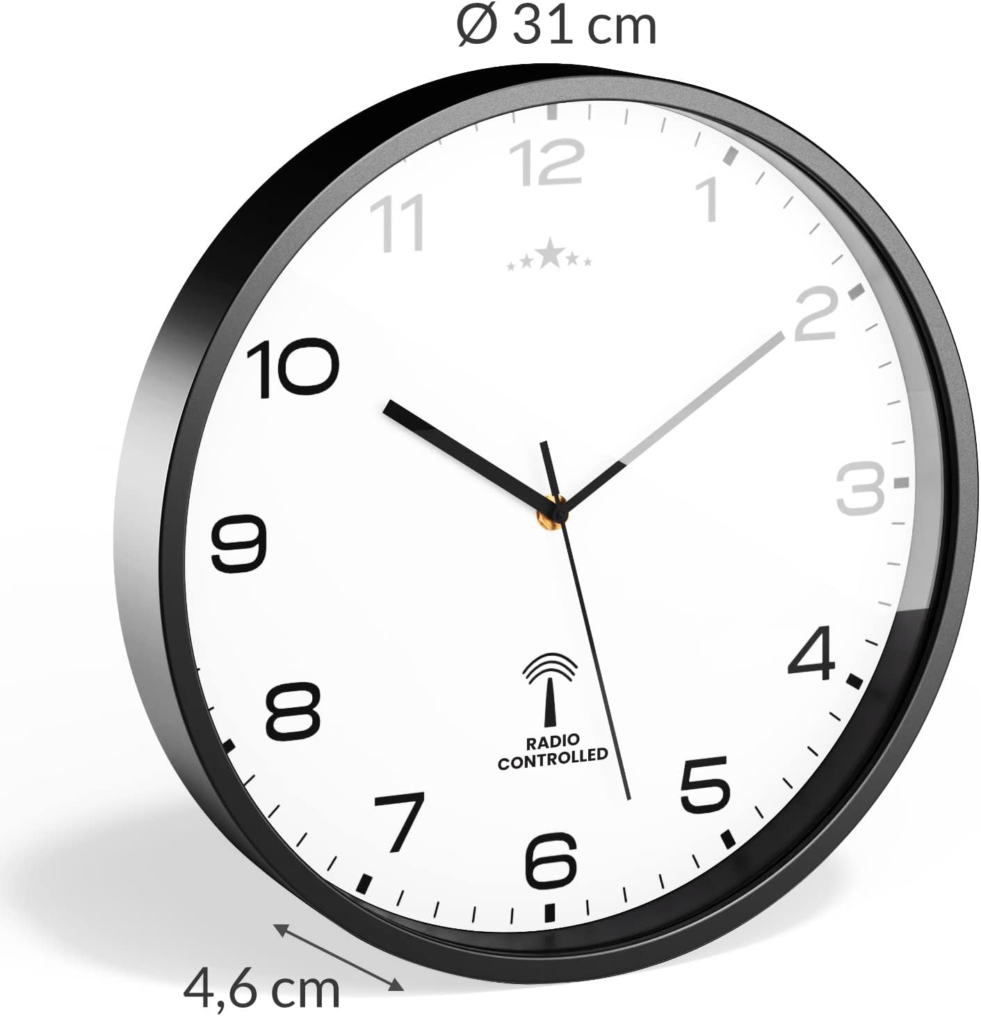 Monzana® Wanduhr Funk Automatische Zeitumstellung Geräuscharm Sekundenzeiger Quarzuhrwerk Analog 31 cm Hohe Genauigkeit Haushalt Funkuhr Uhr Schwarz Weiß — Ansicht 5