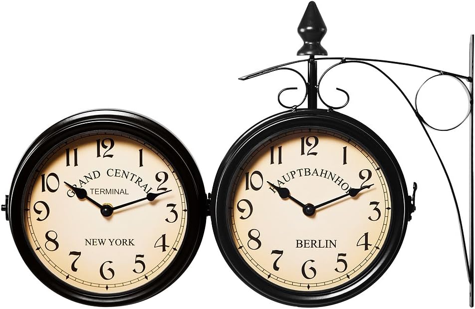 Monzana® Wanduhr Vintage Quarzuhrwerke Mit Beidseitigem Ziffernblatt Doppelseitige Bahnhofsuhr Schmiedeeisern Retro Schwarz — Ansicht 3