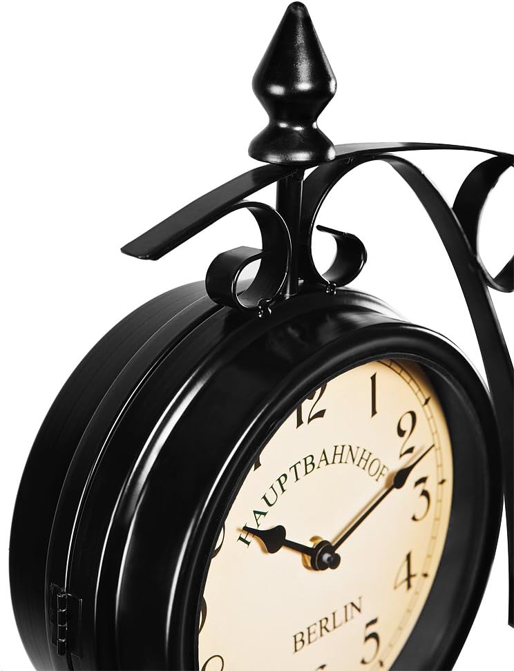 Monzana® Wanduhr Vintage Quarzuhrwerke Mit Beidseitigem Ziffernblatt Doppelseitige Bahnhofsuhr Schmiedeeisern Retro Schwarz — Ansicht 5