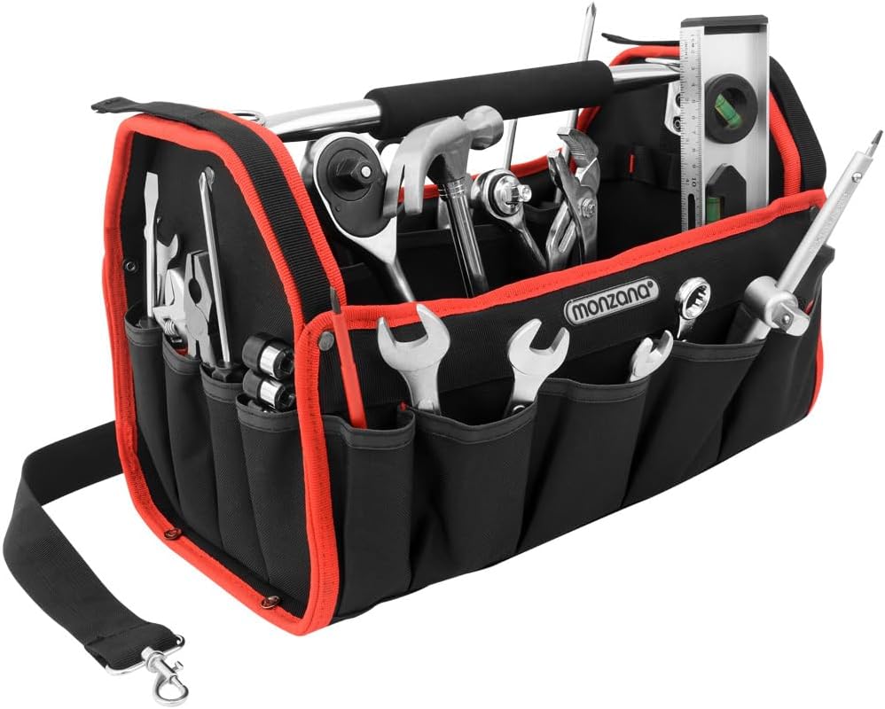 MONZANA® Werkzeugtasche XL 42cm mit verstellbarem Schultergurt stabile Tragestange 8 Innen und 15 Außentaschen Montagetasche Werkzeugbox Werkzeugkasten — Ansicht 2