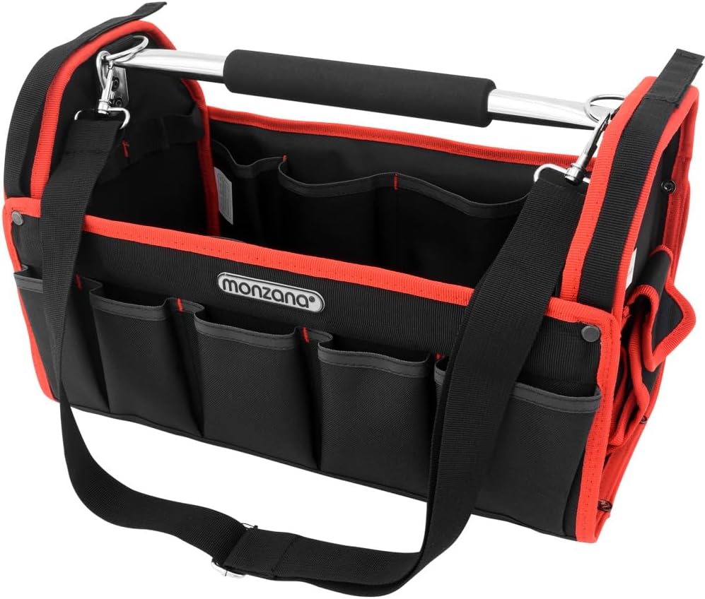 MONZANA® Werkzeugtasche XL 42cm mit verstellbarem Schultergurt stabile Tragestange 8 Innen und 15 Außentaschen Montagetasche Werkzeugbox Werkzeugkasten — Ansicht 5