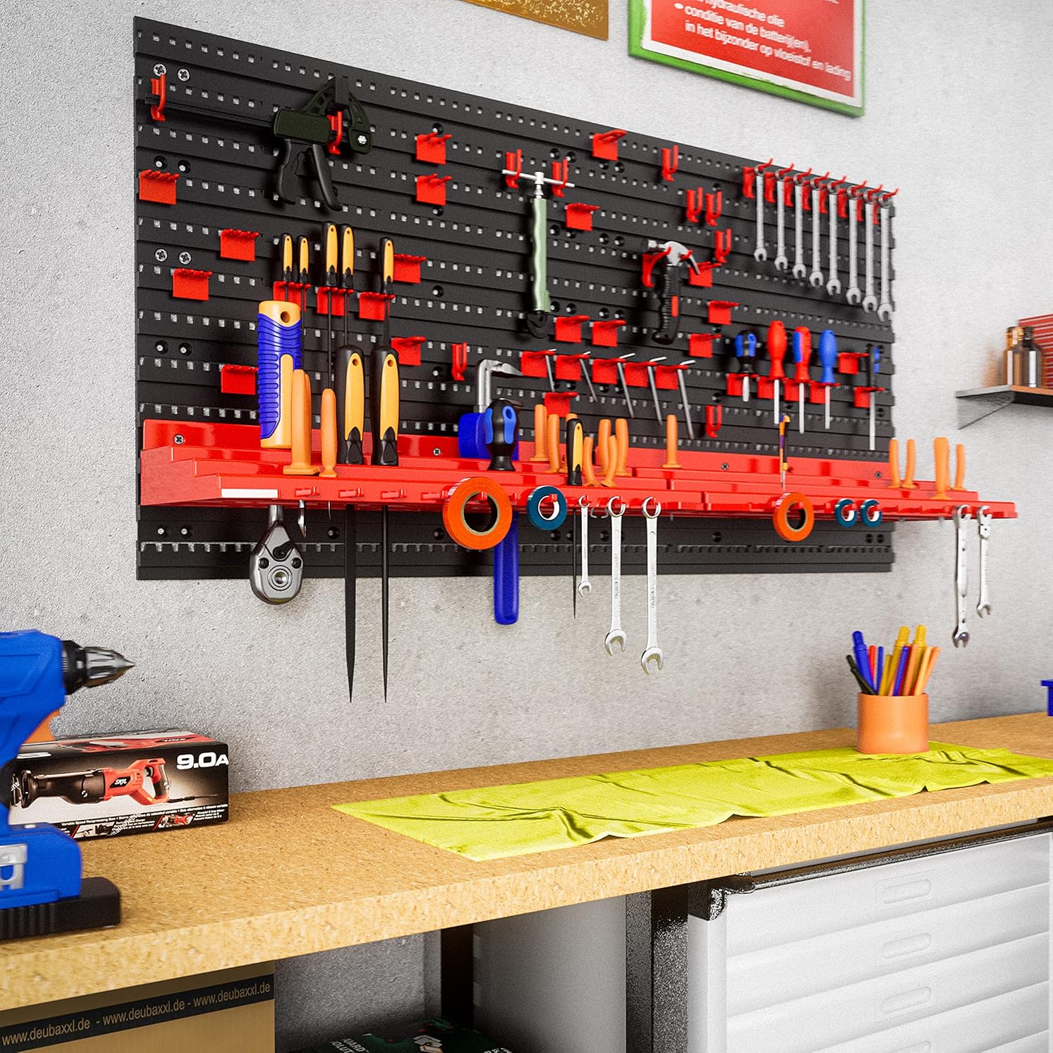 Monzana® Werkzeugwand 95x54cm 54 tlg. Starke Wandplatten Erweiterbar Werkstatt Lochwand Lagersystem Werkzeughalter Regal — Ansicht 2