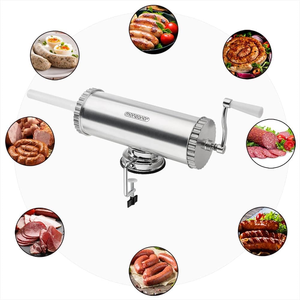 MONZANA® Wurstfüller Aluminium Tischklemme 3 Füllrohre Manuell 2,5 kg Füllmenge — Ansicht 2