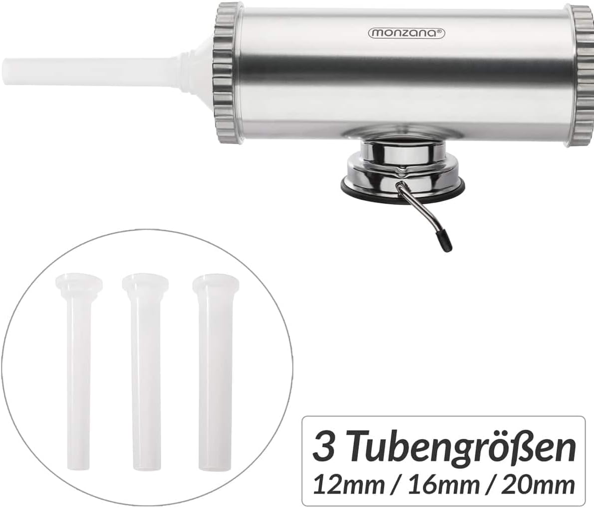 MONZANA® Wurstfüller Aluminium Tischklemme 3 Füllrohre Manuell 2,5 kg Füllmenge — Ansicht 3