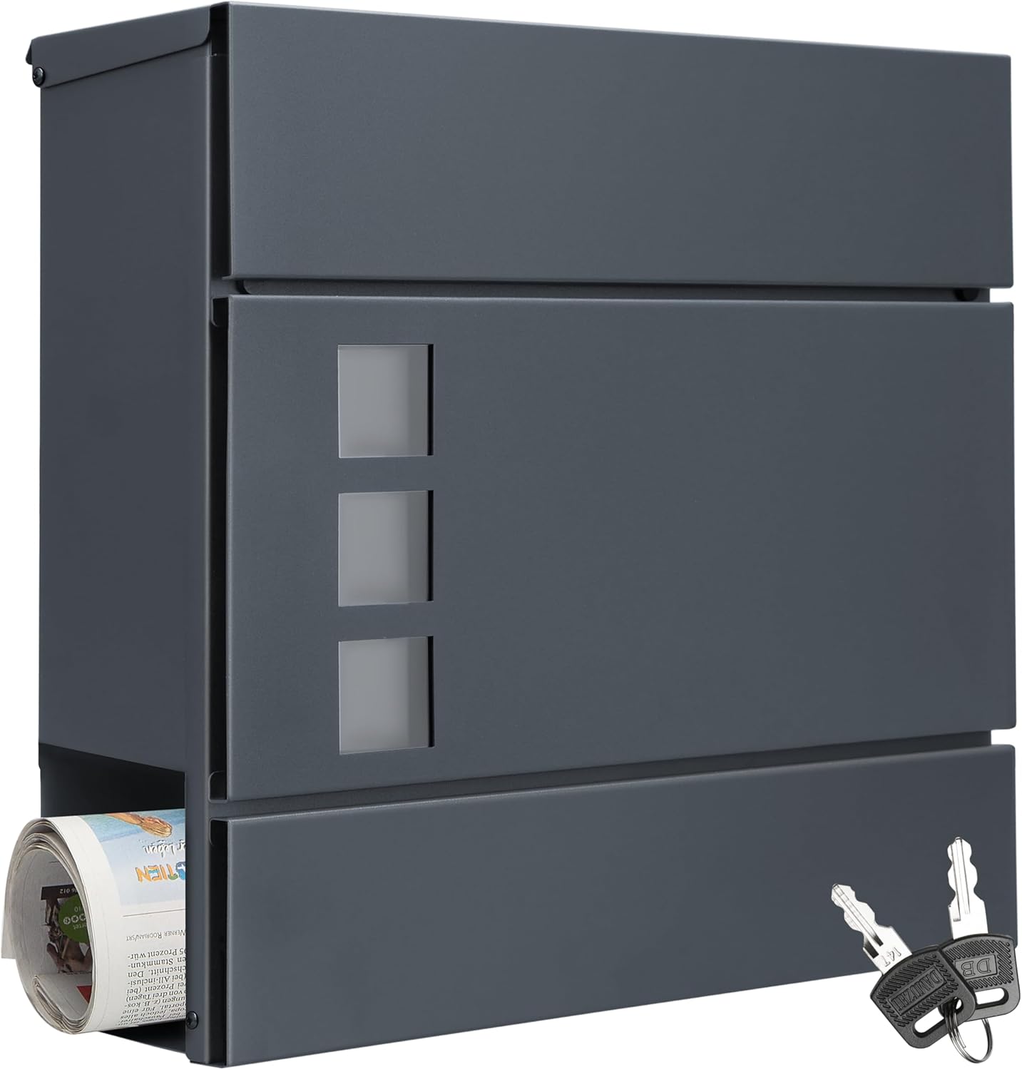 MONZANA® XXL Briefkasten Postkasten mit Zeitungsfach Sichtfenster abschließbar 2 Schlüssel Montagematerial Stahl modern einfache Montage Zeitungsrolle Wandbriefkasten Anthrazit